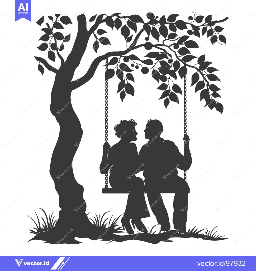 Premium Vector of Silhouette of a Couple Sitting on a Swing Under a Tree