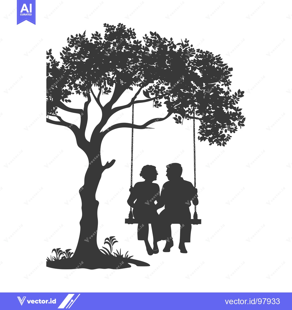 Premium Vector dari Silhouette of a Couple Sitting on a Swing Under a Tree