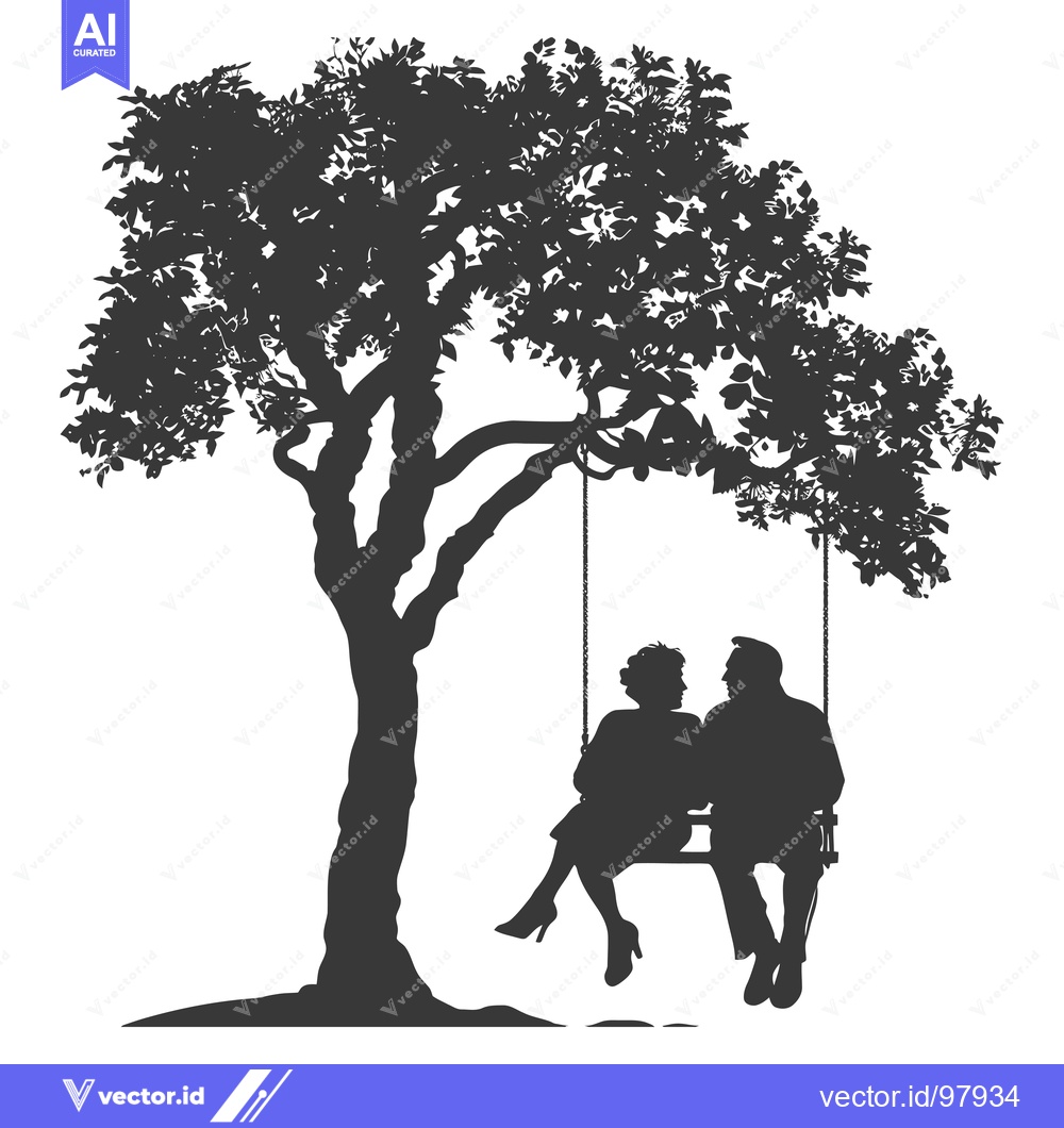Premium Vector dari Silhouette of a Couple Sitting on a Swing Under a Tree