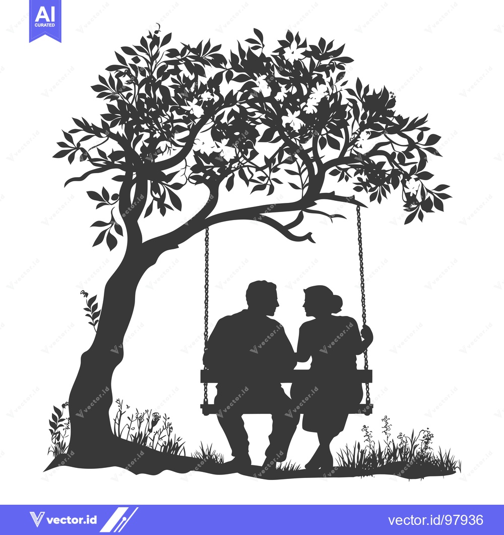 Premium Vector dari Silhouette of a Couple Sitting on a Swing Under a Tree