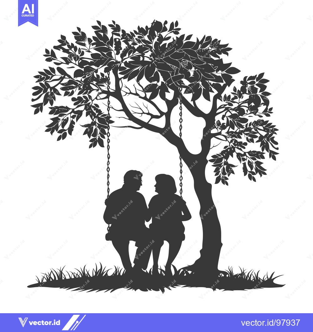Premium Vector of Silhouette of a Couple Sitting on a Swing Under a Tree