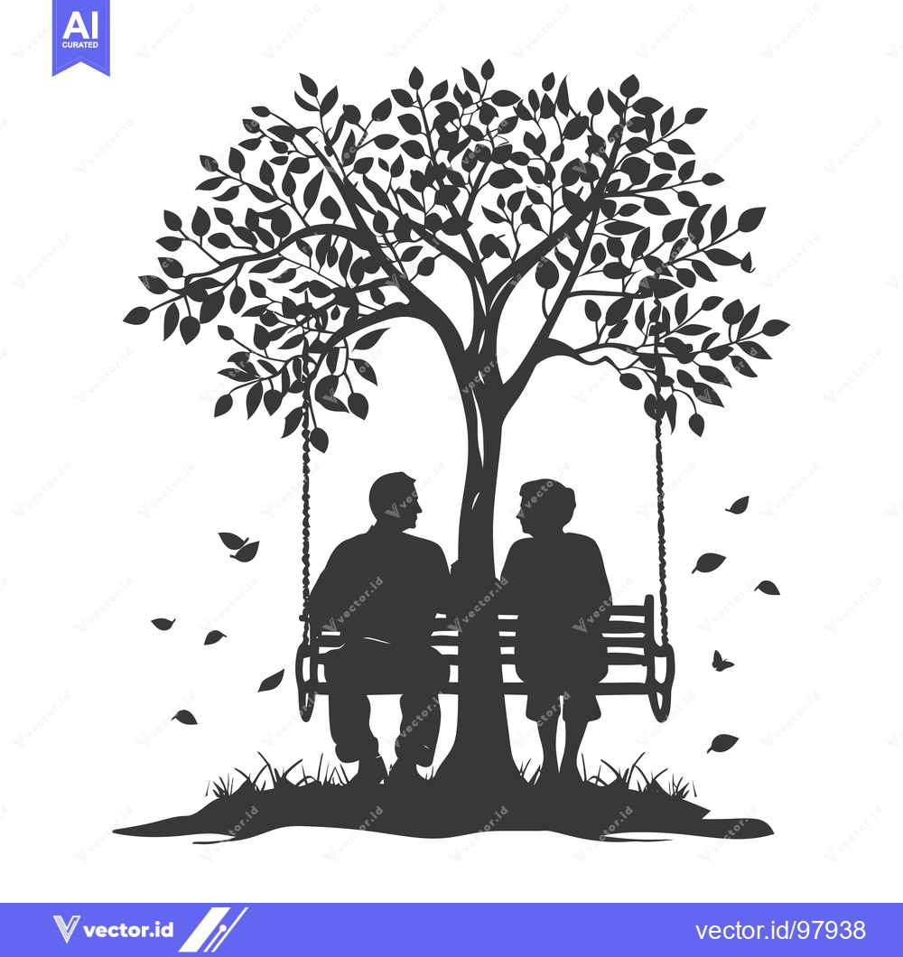 Premium Vector dari Silhouette of a Couple Sitting on a Swing Under a Tree