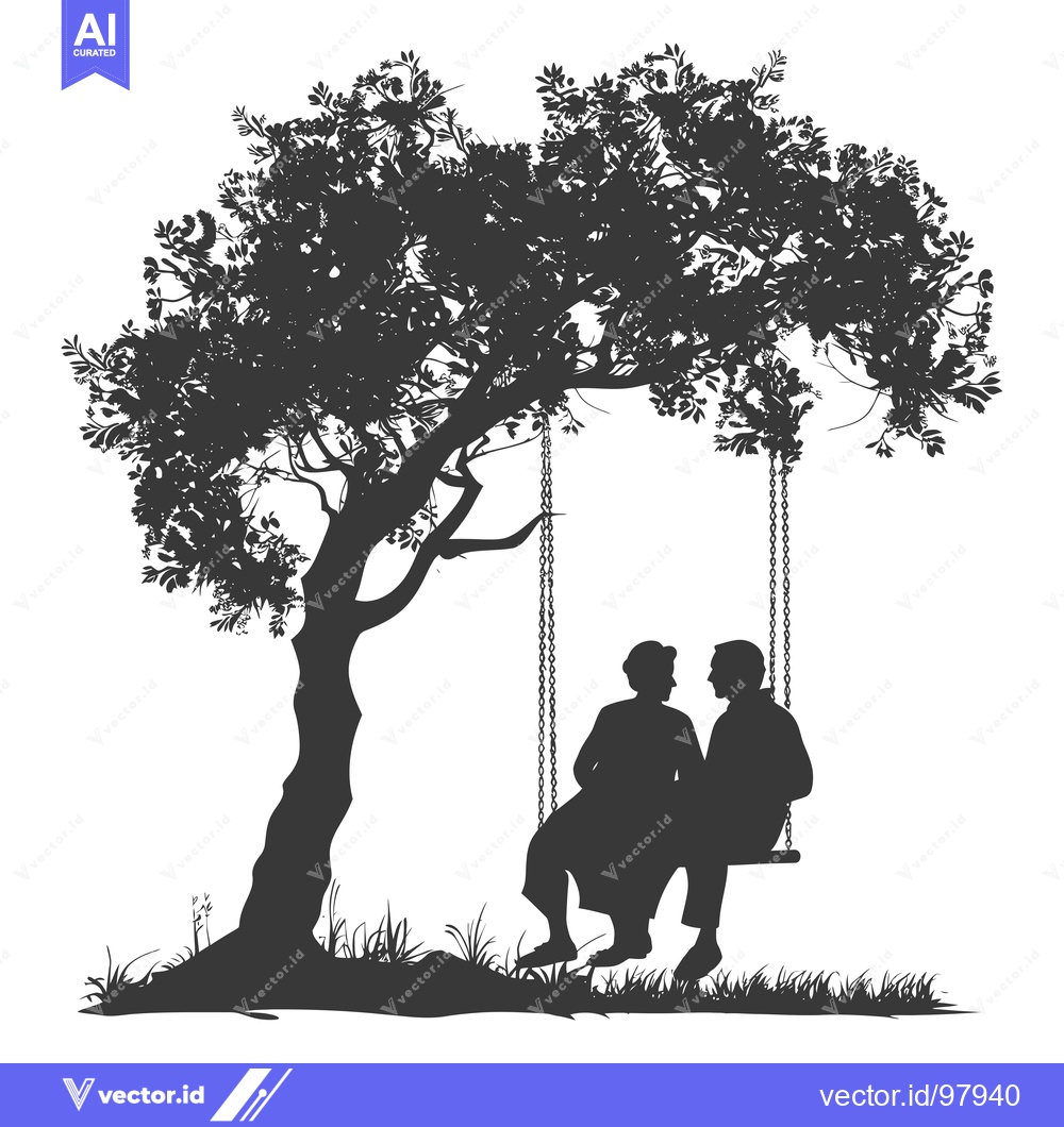Premium Vector of Silhouette of a Couple Sitting on a Swing Under a Tree