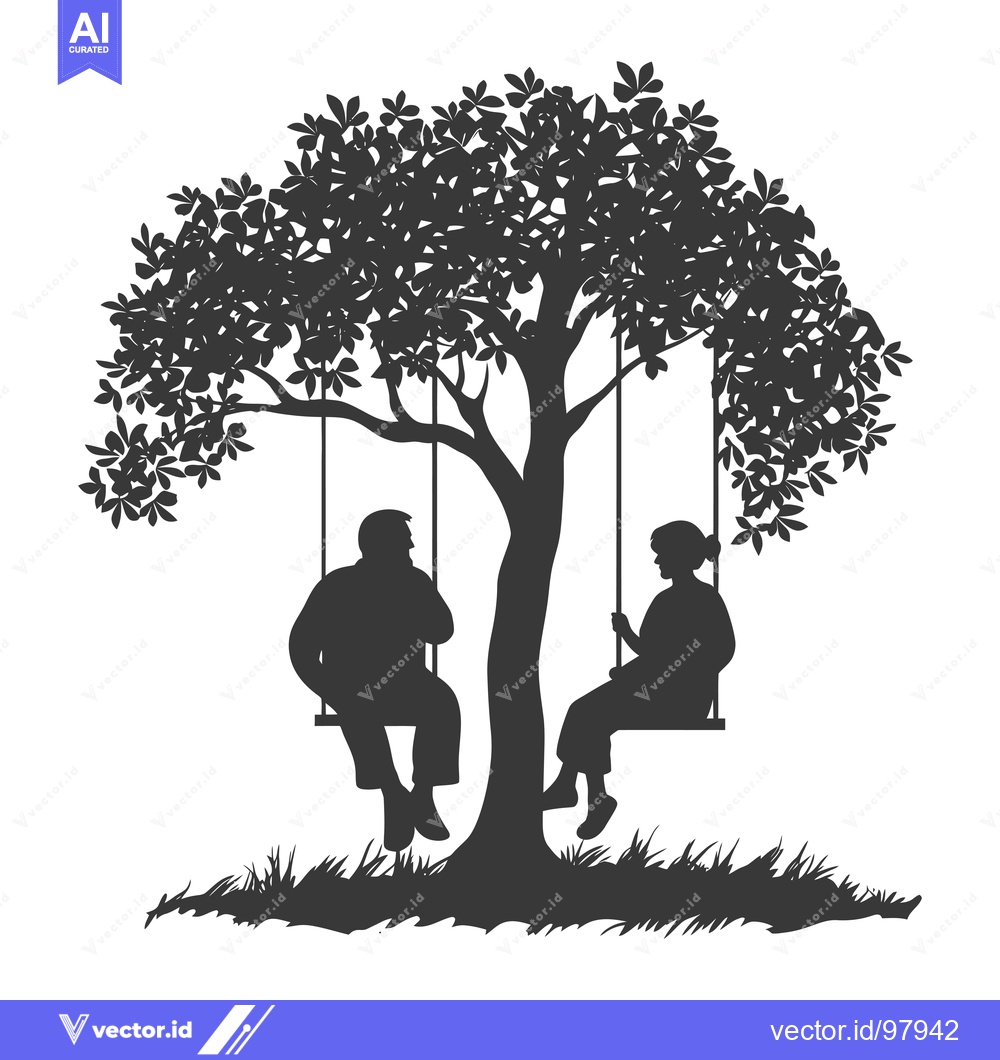 Premium Vector of Silhouette of a couple sitting on a swing under a tree