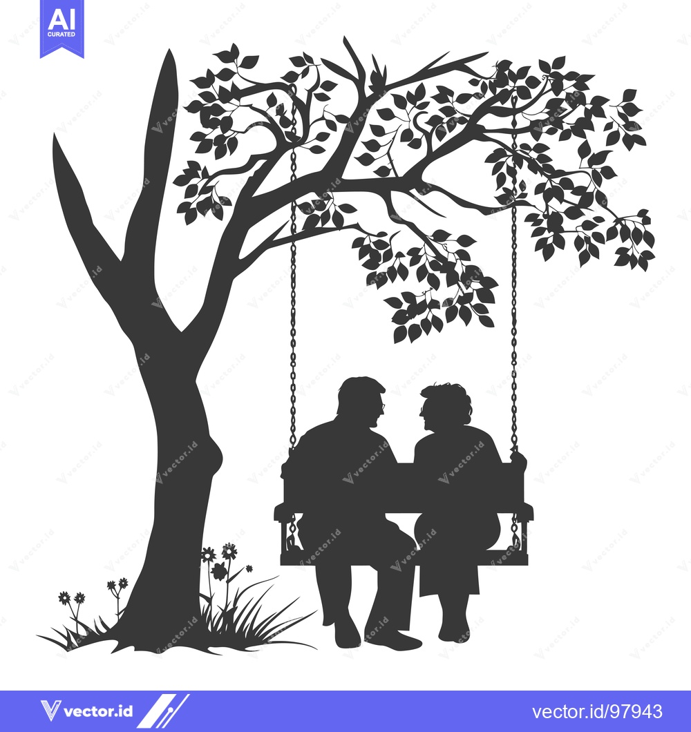 Premium Vector dari Silhouette of a Couple Sitting on a Swing Under a Tree
