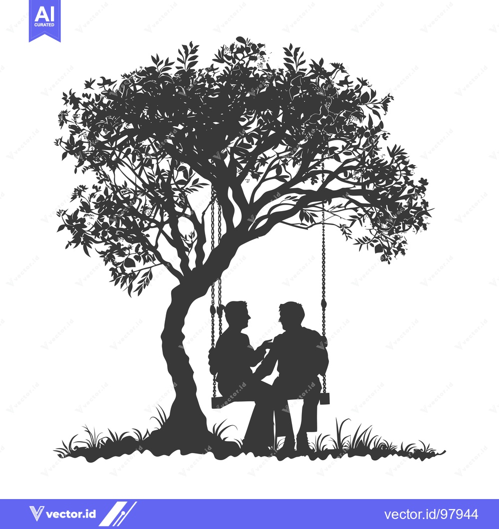 Premium Vector dari Silhouette of a Couple Sitting on a Swing Under a Tree
