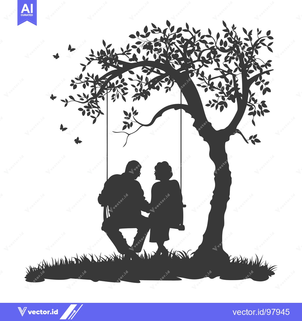 Premium Vector dari Silhouette of a Couple Sitting on a Swing Under a Tree