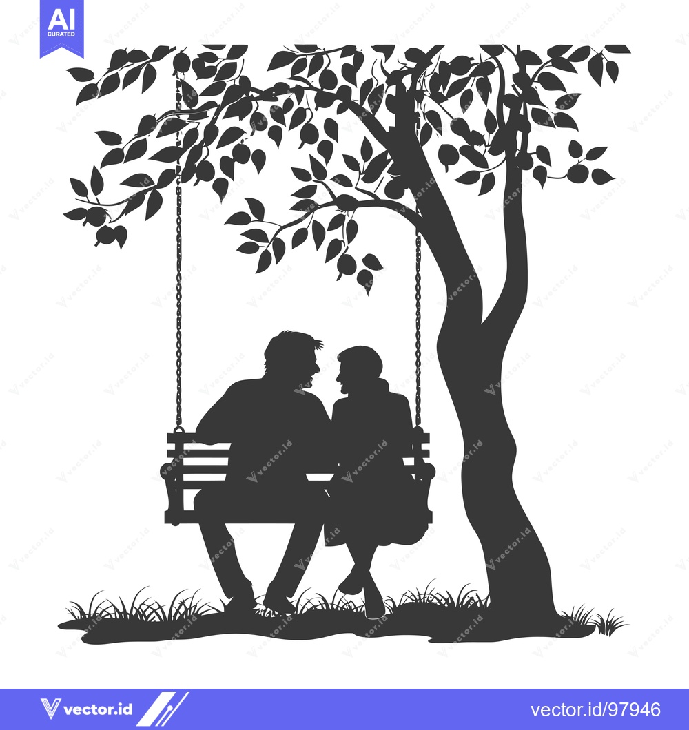 Premium Vector dari Silhouette of a Couple Sitting on a Swing Under a Tree