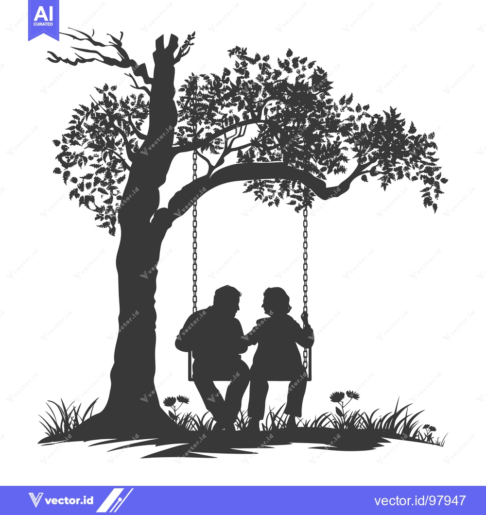 Premium Vector dari Silhouette of a couple sitting on a swing under a tree
