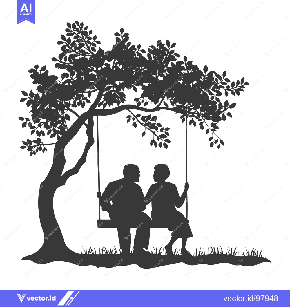 Premium Vector of Silhouette of a Couple Sitting on a Swing Under a Tree