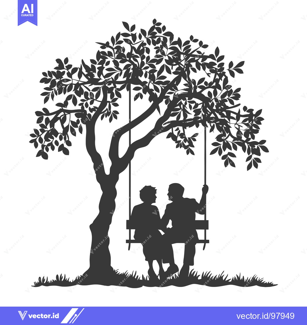 Premium Vector dari Silhouette of a Couple Sitting on a Swing Under a Tree