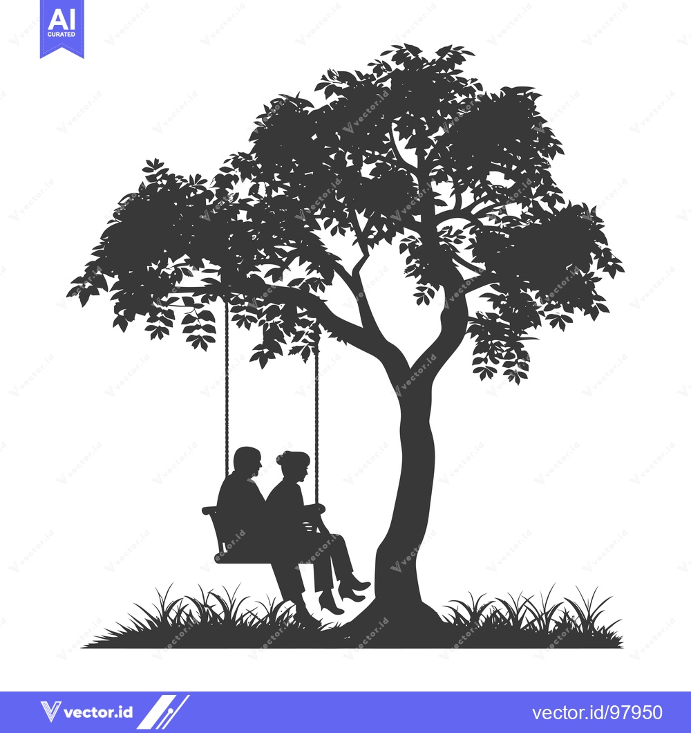 Premium Vector of Silhouette of a Couple Sitting on a Swing Under a Tree