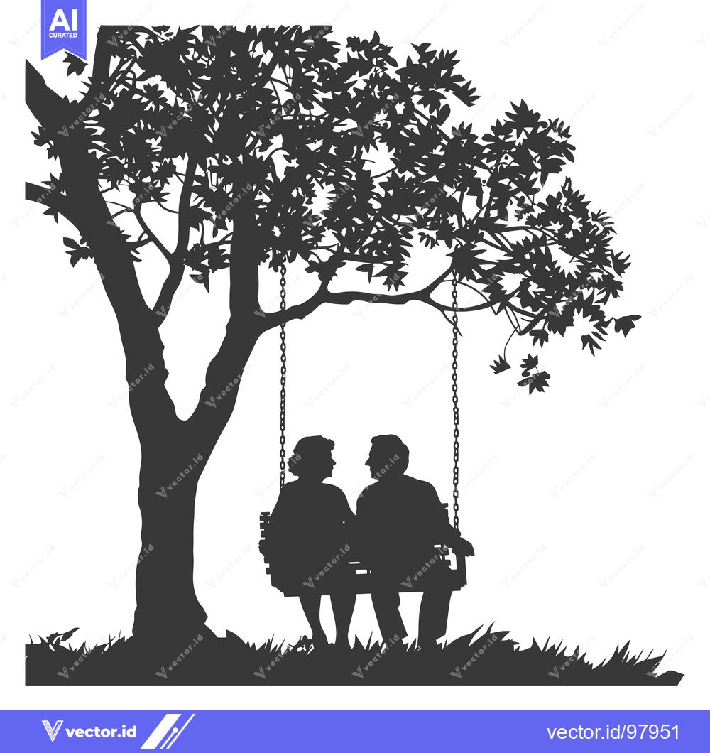 Premium Vector of Silhouette of a Couple Sitting on a Swing Under a Tree