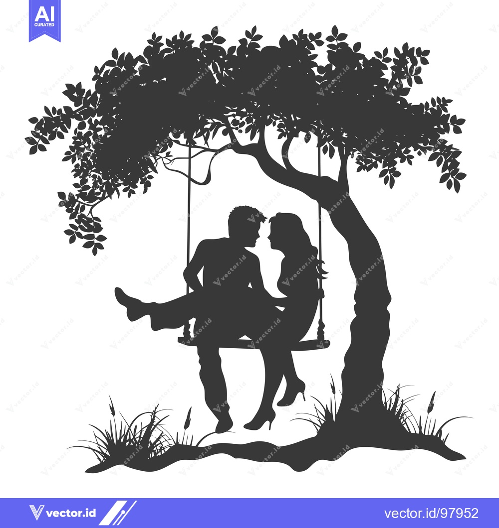 Premium Vector dari Silhouette of a Couple Sitting on a Swing Under a Tree