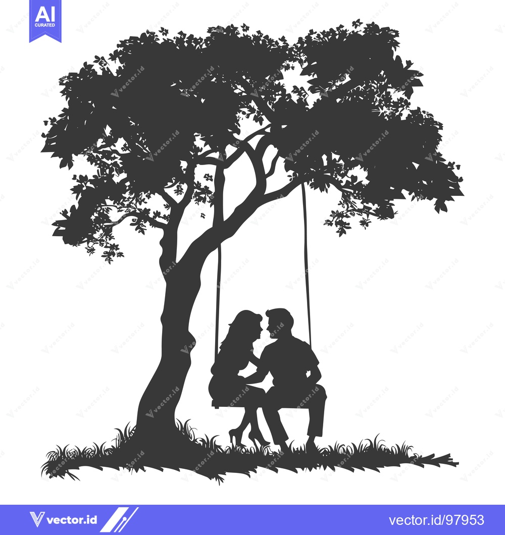 Premium Vector dari Silhouette of a Couple Sitting on a Swing Under a Tree