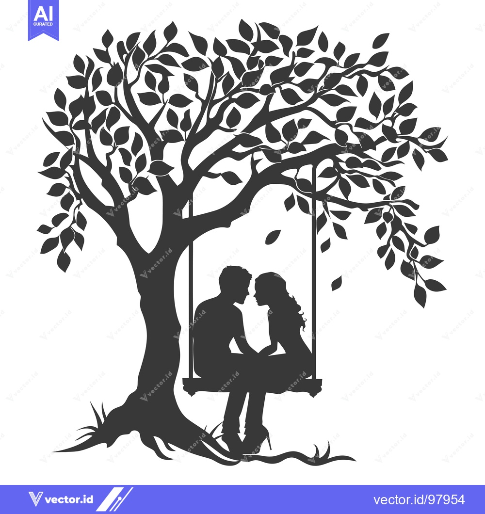 Premium Vector of Silhouette of a Couple Sitting on a Swing Under a Tree