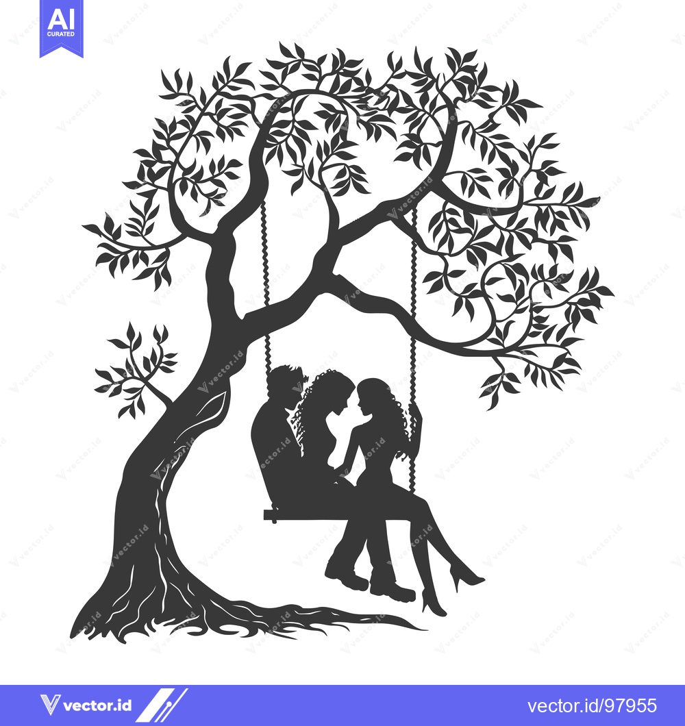 Premium Vector dari Silhouette of a Couple Sitting on a Swing Under a Tree