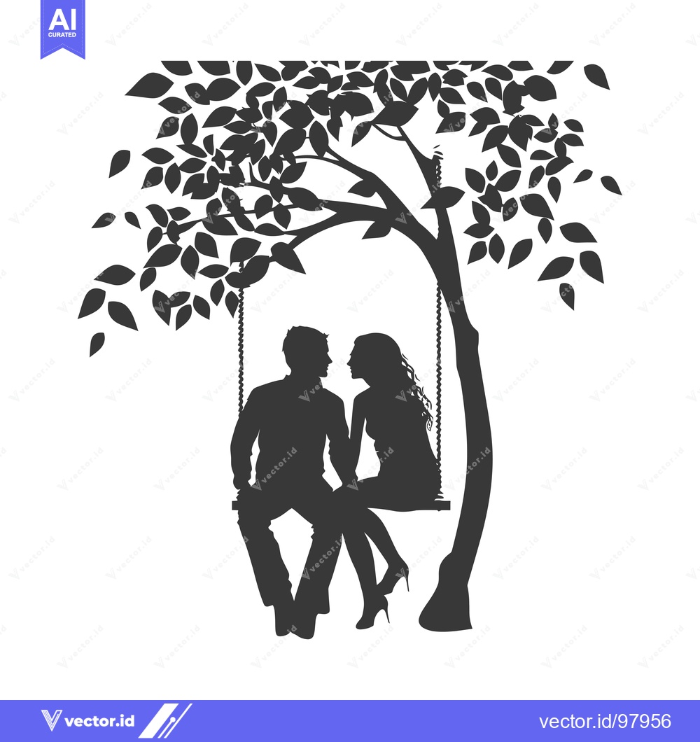 Premium Vector dari Silhouette of a Couple Sitting on a Swing Under a Tree