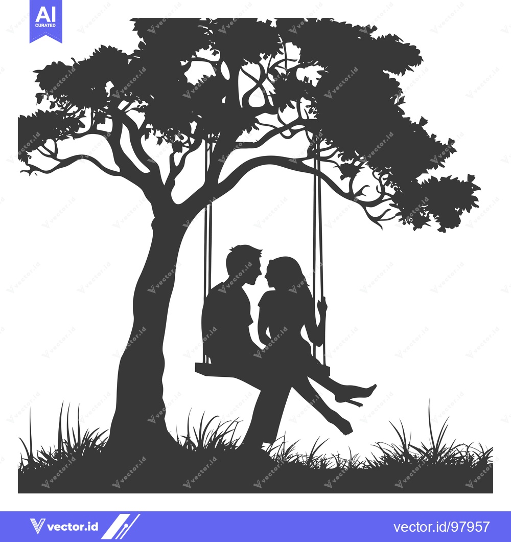 Premium Vector dari Silhouette of a Couple Sitting on a Swing Under a Tree