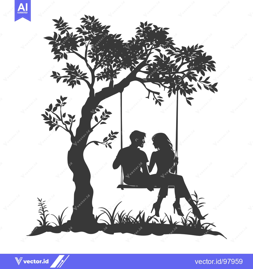 Premium Vector dari Silhouette of a Couple Sitting on a Swing Under a Tree