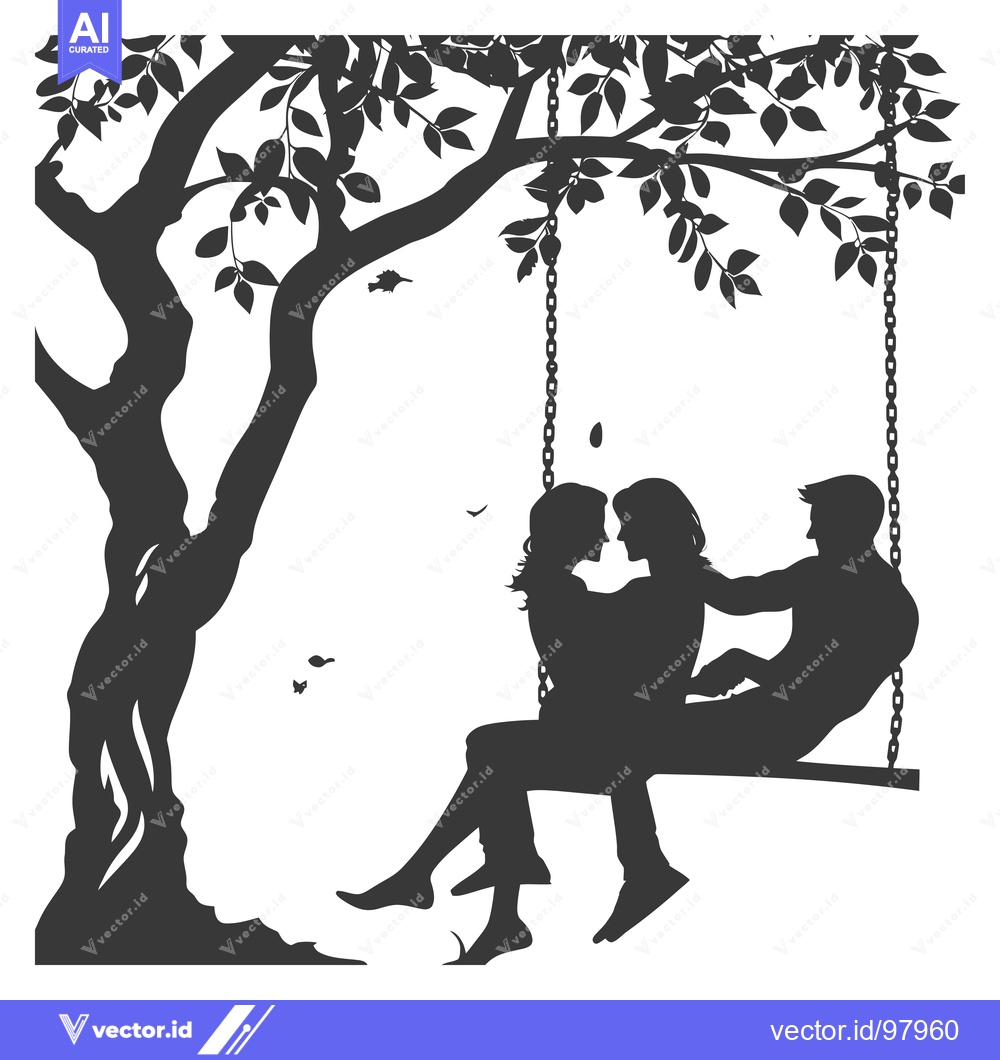 Premium Vector dari Silhouette of a Couple Sitting on a Swing Under a Tree