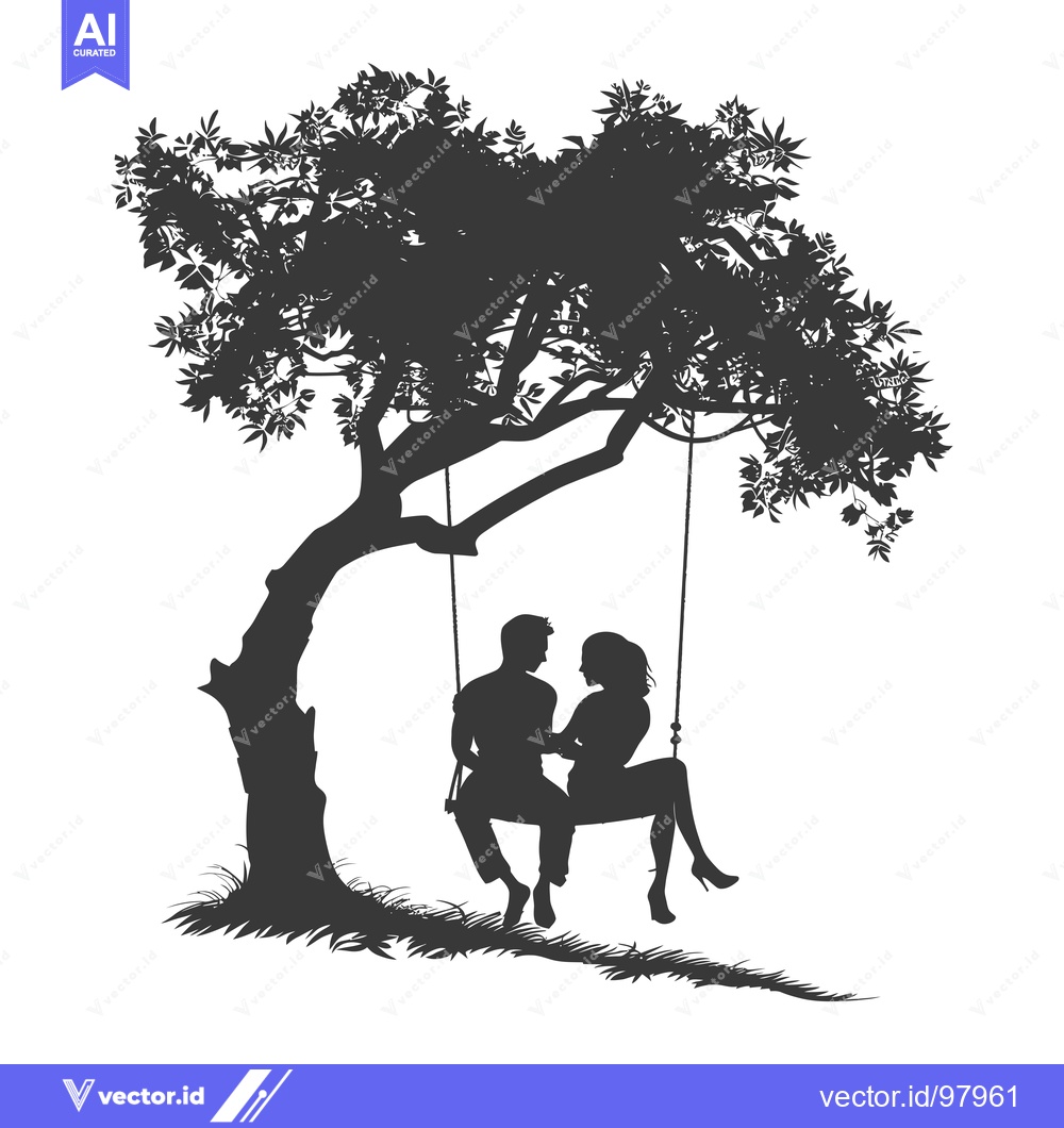 Premium Vector dari Silhouette of a Couple Sitting on a Swing Under a Tree