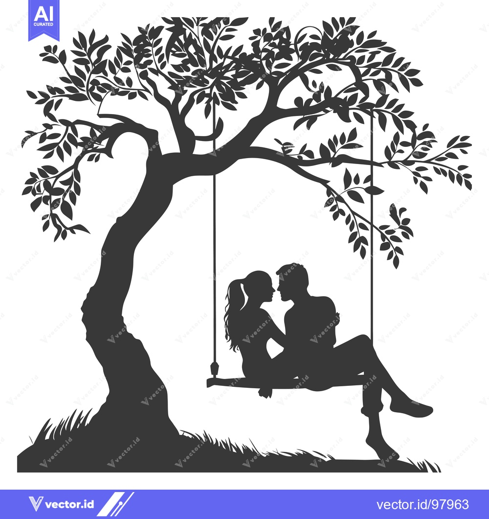 Premium Vector of Silhouette of a Couple Sitting on a Swing Under a Tree