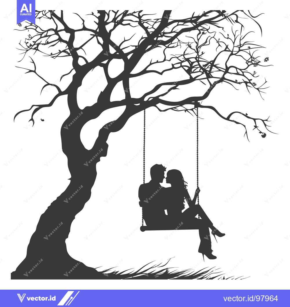 Premium Vector dari Silhouette of a Couple Sitting on a Swing Under a Tree