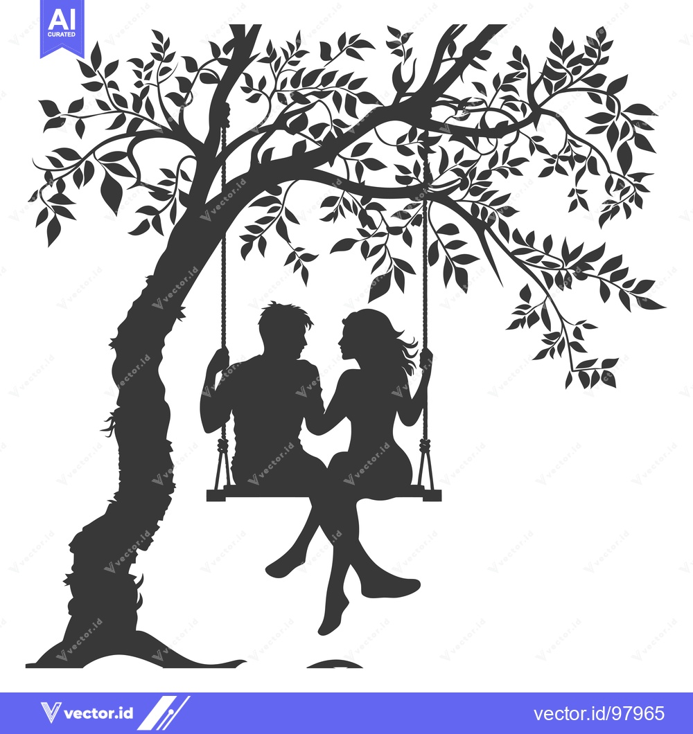 Premium Vector dari Silhouette of a couple sitting on a swing under a tree