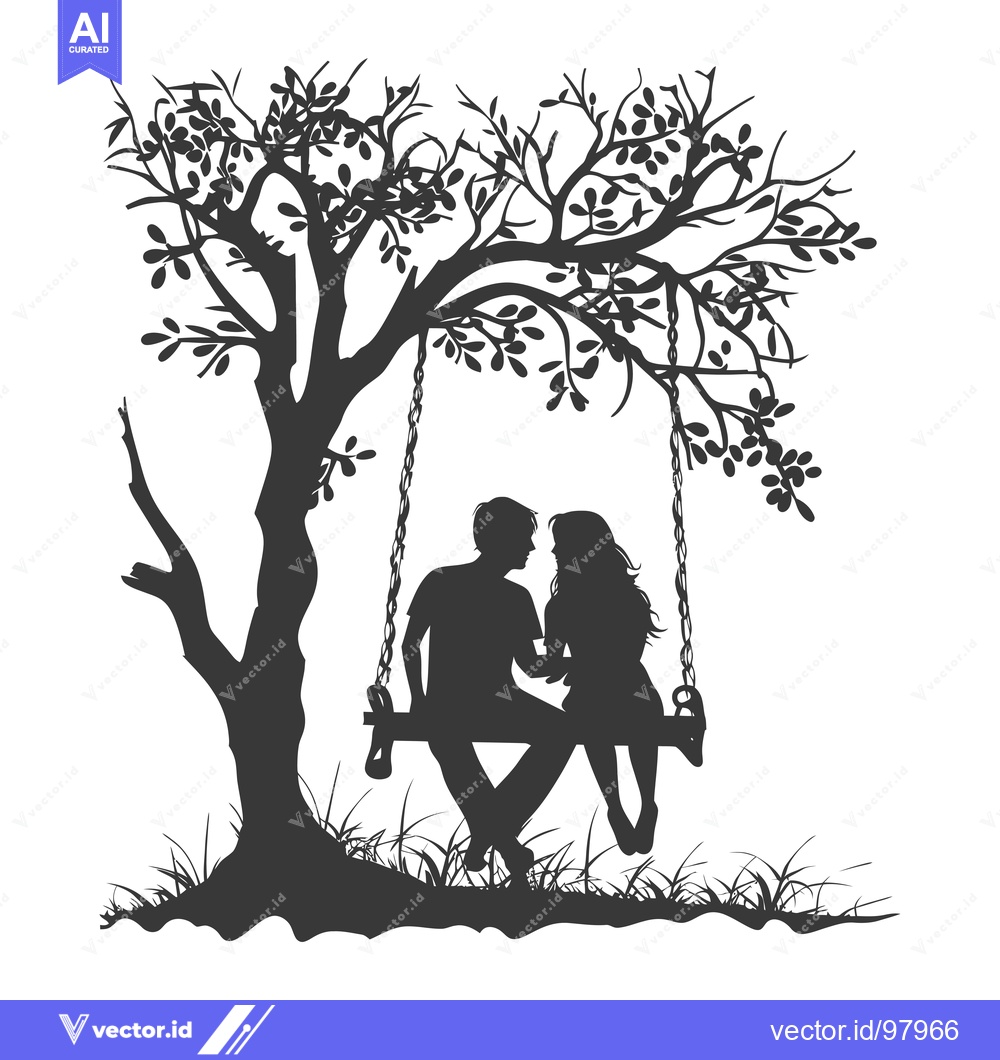Premium Vector dari Silhouette of a Couple Sitting on a Swing Under a Tree