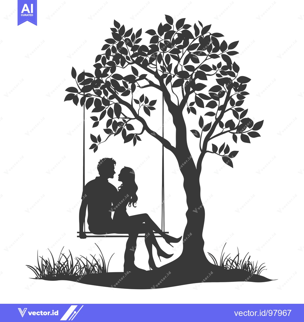 Premium Vector of Silhouette of a Couple Sitting on a Swing Under a Tree
