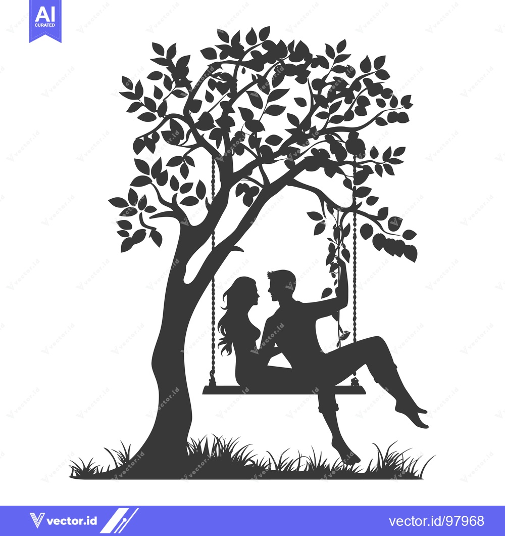 Premium Vector of Silhouette of a Couple Sitting on a Swing Under a Tree