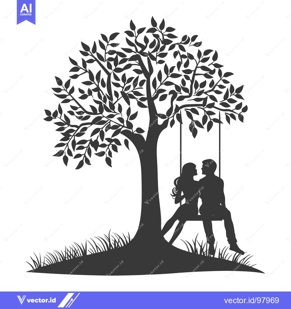 Premium Vector of Silhouette of a Couple Sitting on a Swing Under a Tree