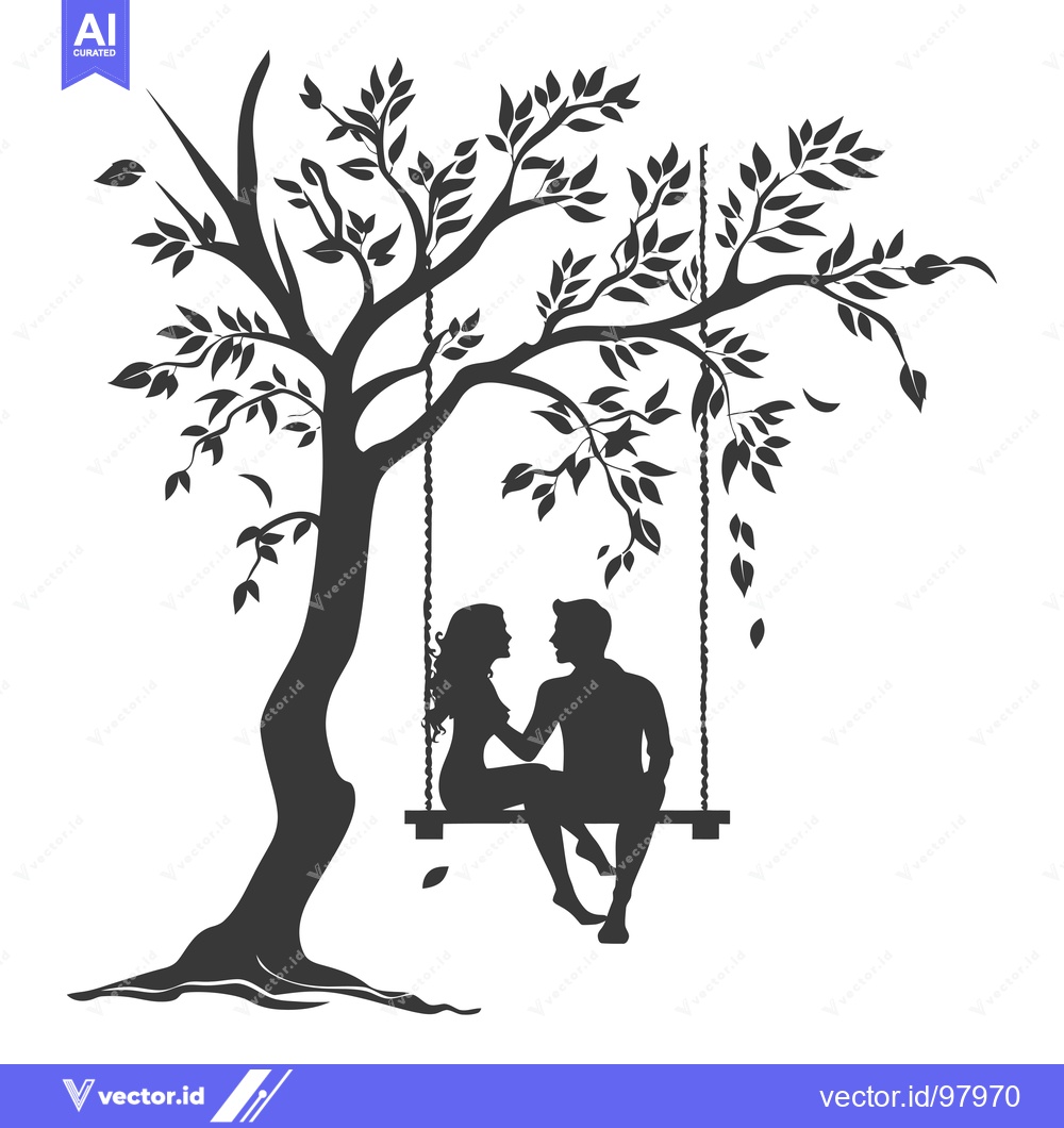 Premium Vector dari Silhouette of a couple sitting on a swing under a tree