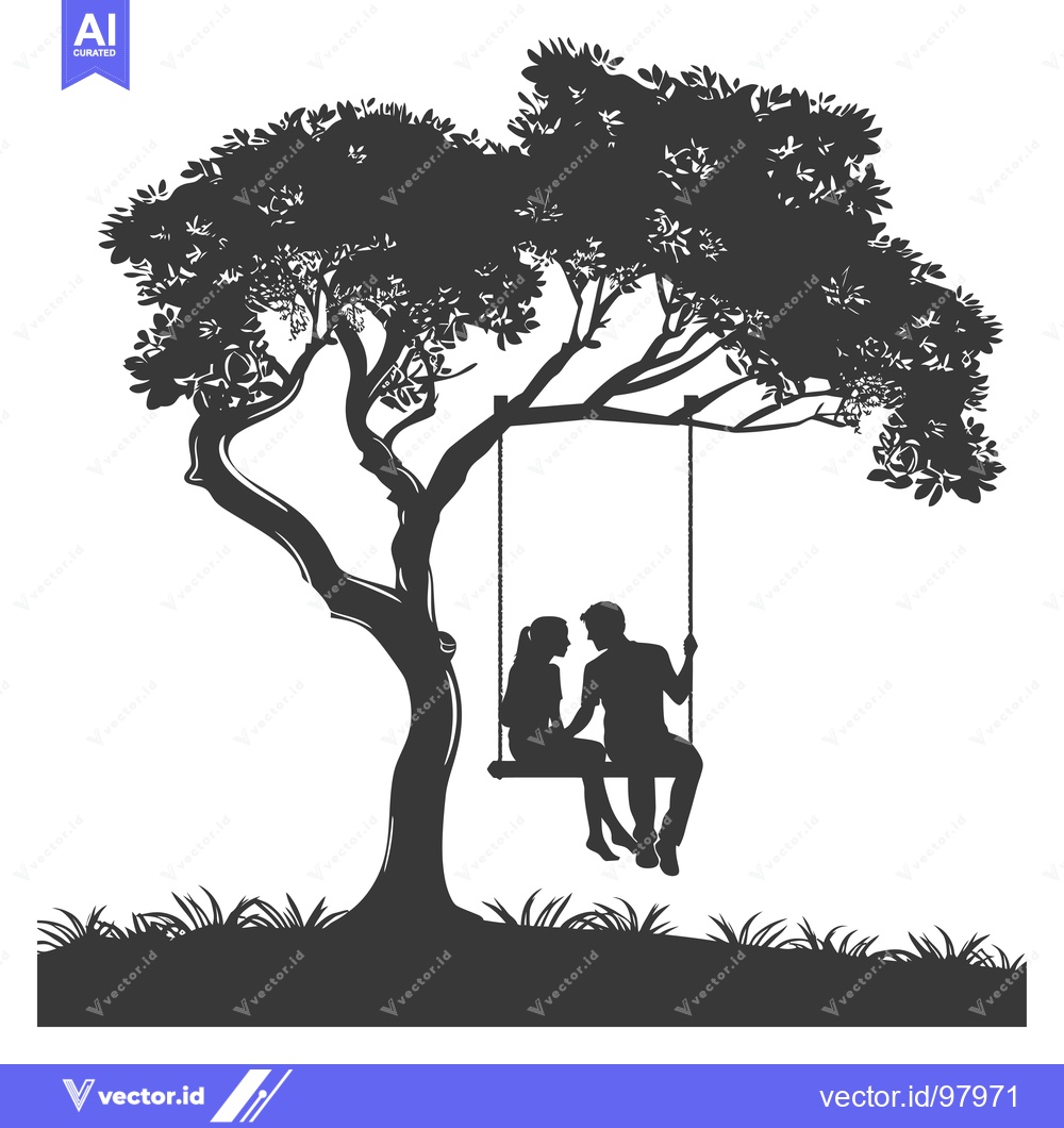 Premium Vector dari Silhouette of a Couple Sitting on a Swing Under a Tree