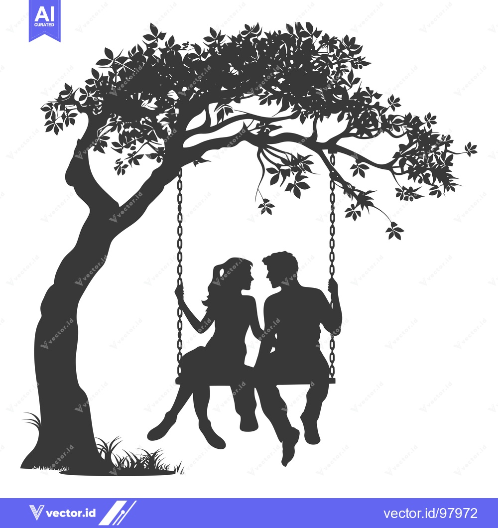 Premium Vector of Silhouette of a Couple Sitting on a Swing Under a Tree