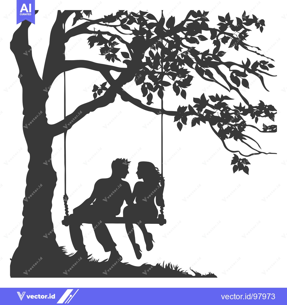 Premium Vector dari Silhouette of a Couple Sitting on a Swing Under a Tree