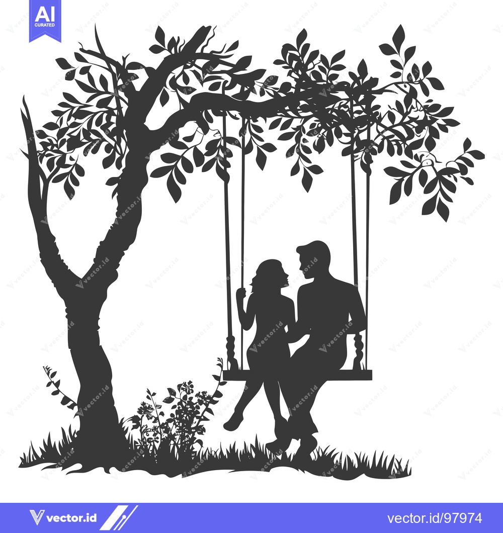 Premium Vector of Silhouette of a Couple Sitting on a Swing Under a Tree