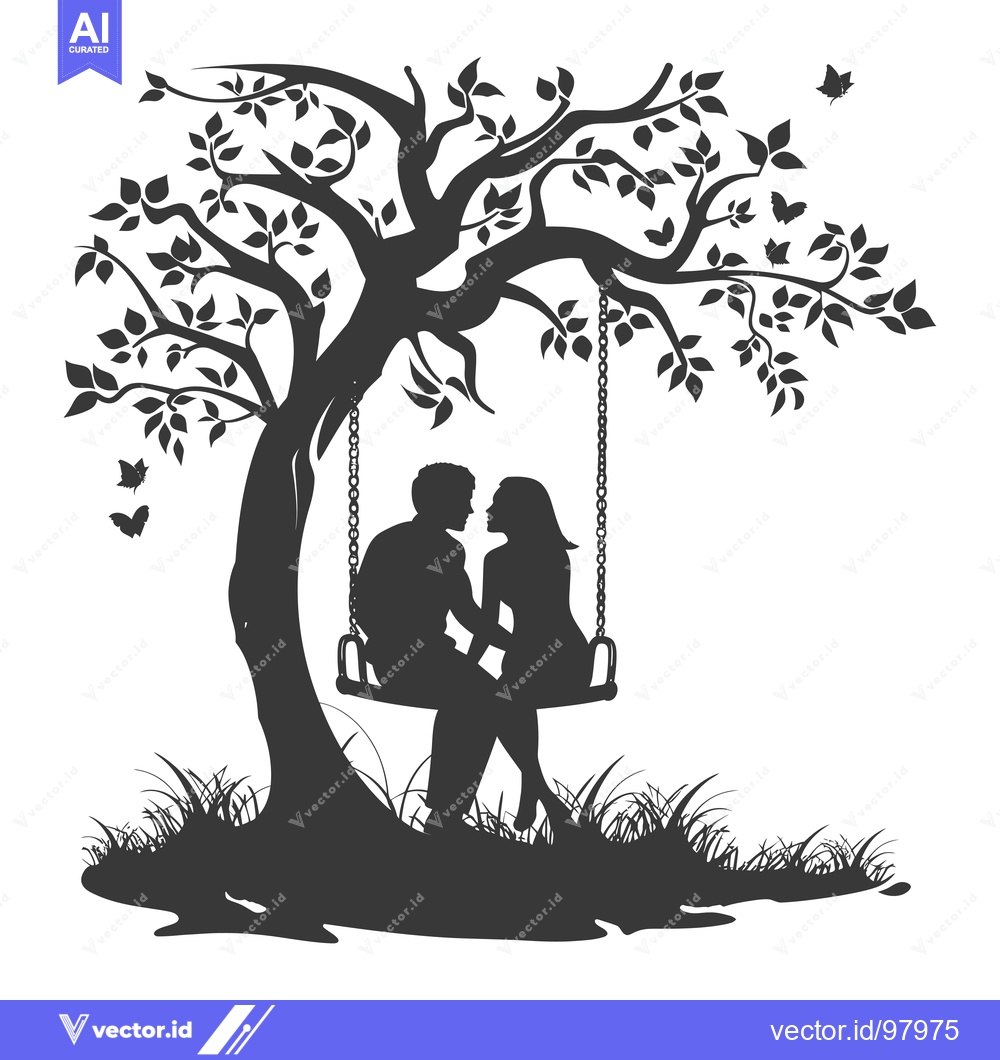 Premium Vector dari Silhouette of a Couple Sitting on a Swing Under a Tree