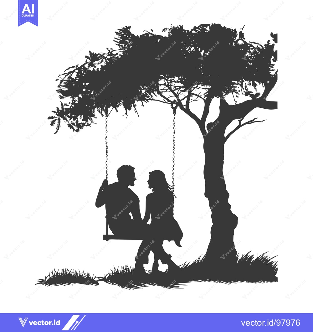 Premium Vector dari Silhouette of a Couple Sitting on a Swing Under a Tree