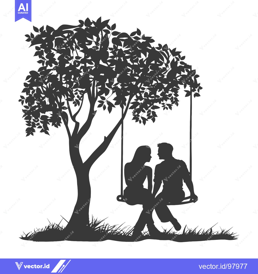 Premium Vector of Silhouette of a couple sitting on a swing under a tree