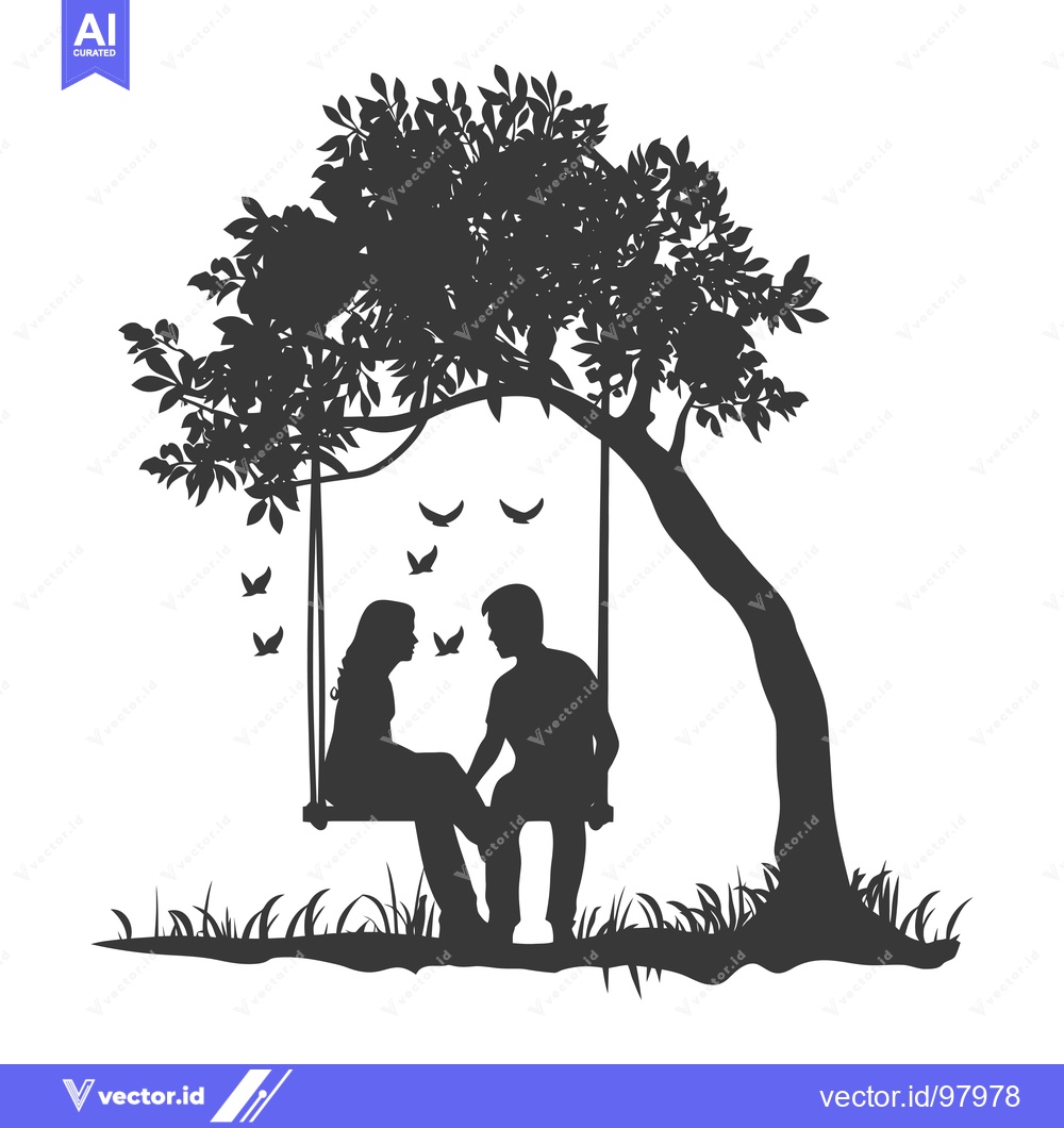 Premium Vector of Silhouette of a Couple Sitting on a Swing Under a Tree