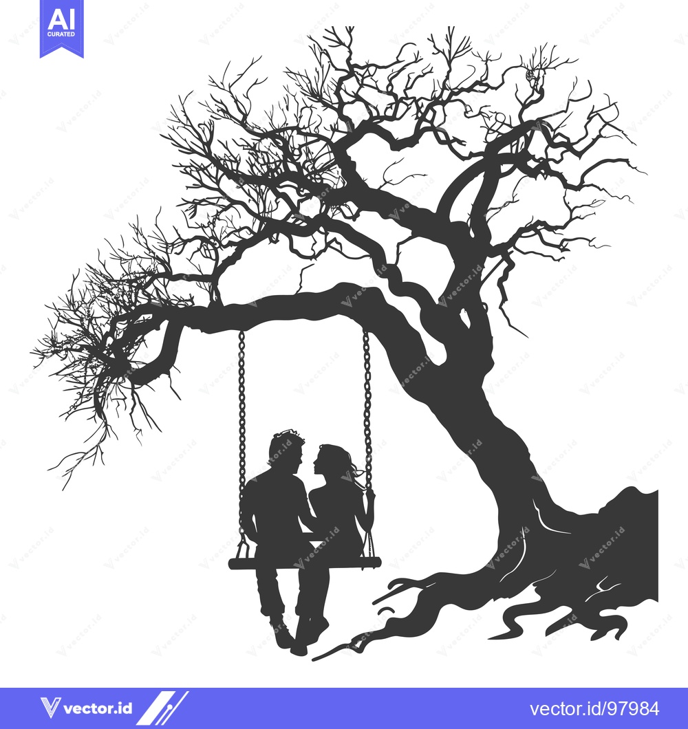 Premium Vector of Silhouette of a Couple Sitting on a Swing Underneath a Bare Tree