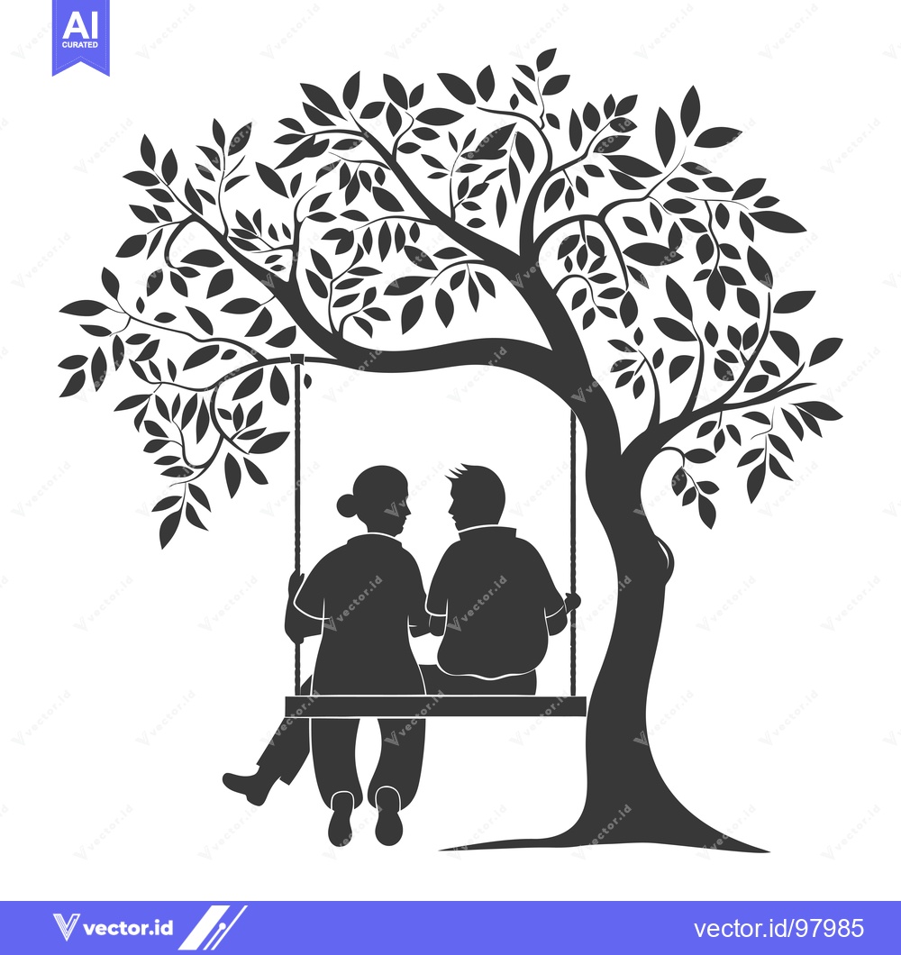 Premium Vector of Silhouette of a Couple Sitting on a Swing Underneath a Tree