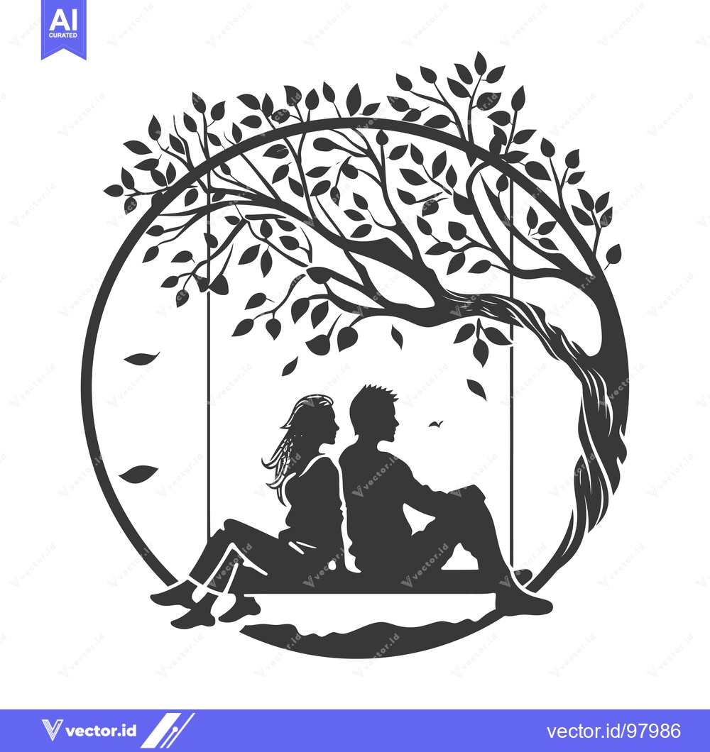 Premium Vector of Silhouette of a Couple Sitting on a Swing Underneath a Tree