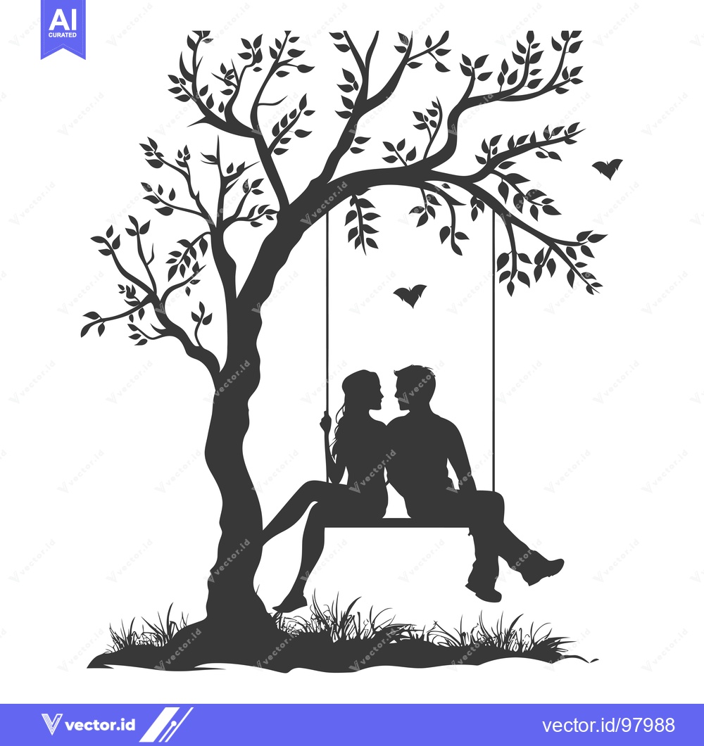 Premium Vector dari Silhouette of a Couple Sitting on a Swing Underneath a Tree