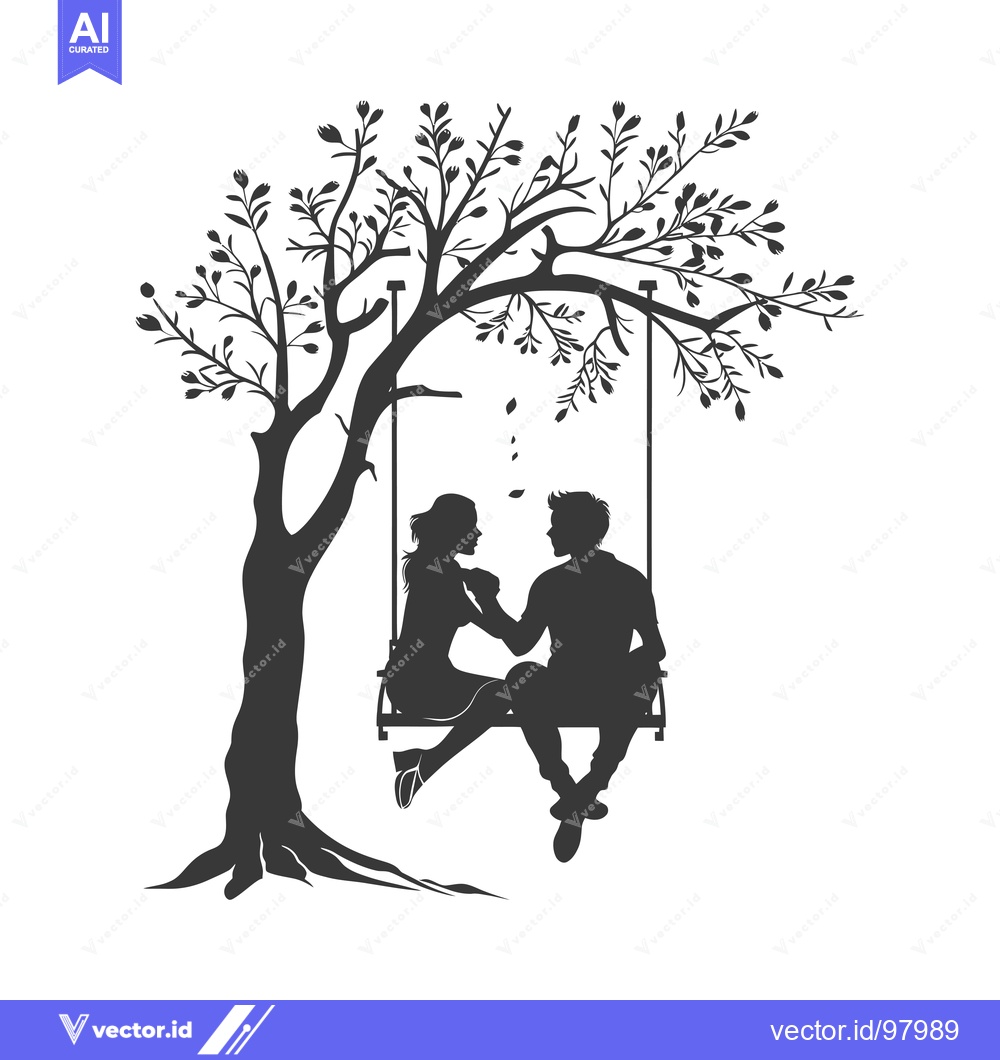 Premium Vector dari Silhouette of a Couple Sitting on a Swing Underneath a Tree