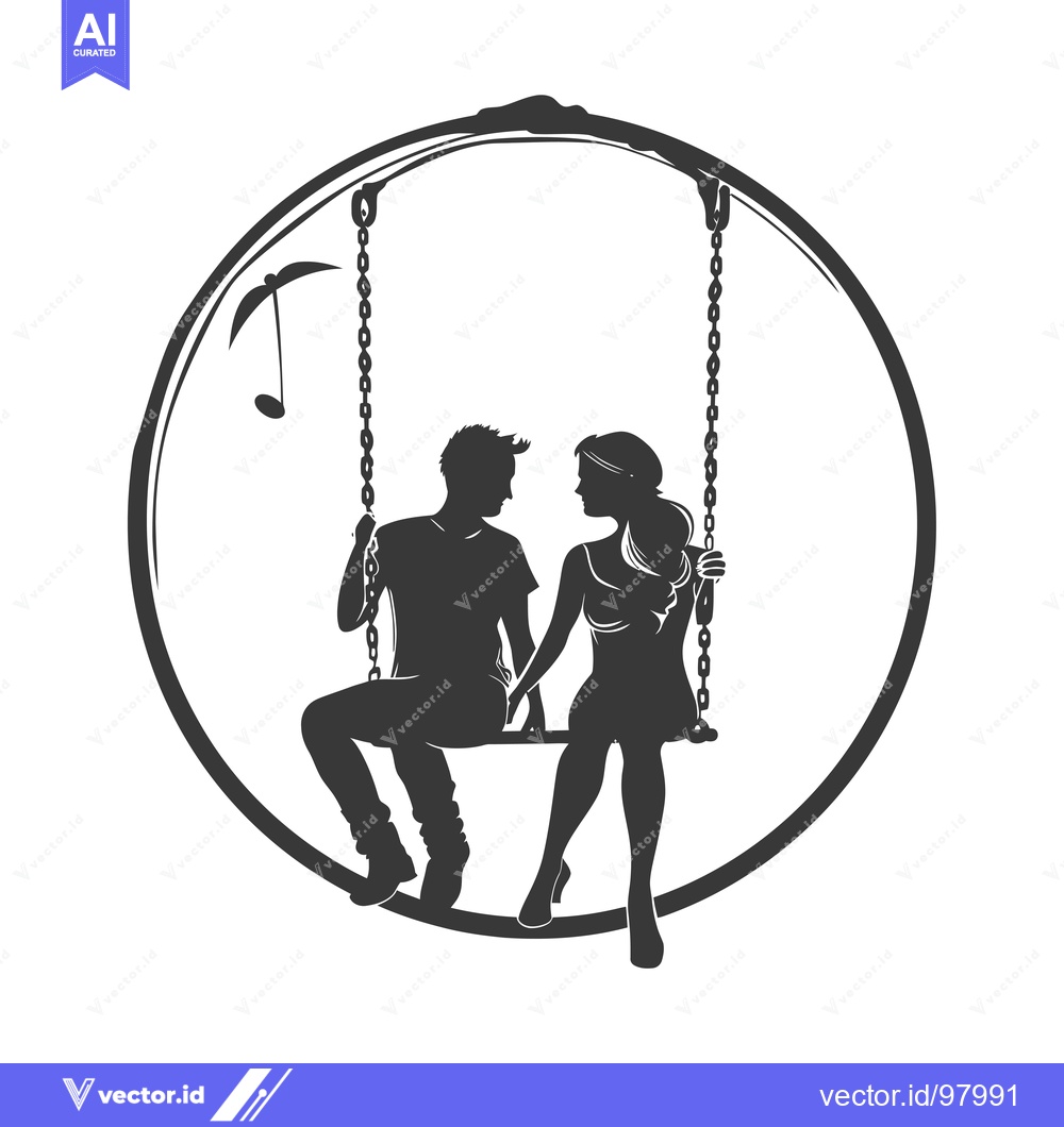 Premium Vector dari Silhouette of a Couple Sitting on a Swing with a Music Note