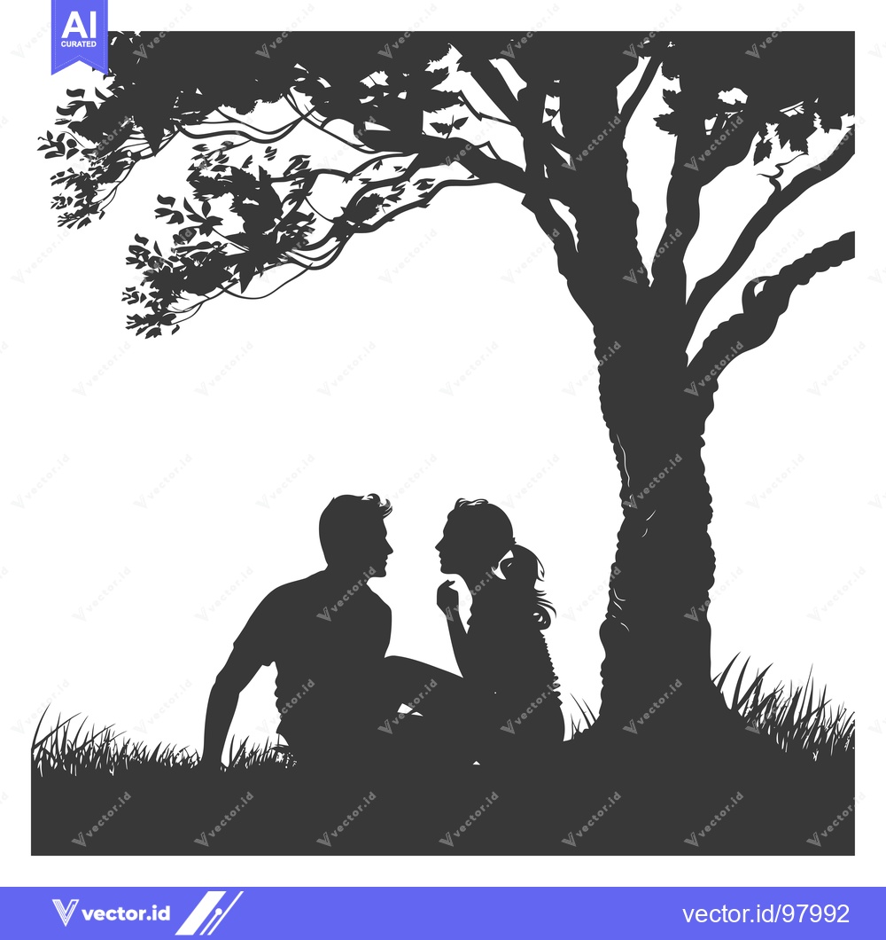 Premium Vector of Silhouette of a Couple Sitting Under a Tree