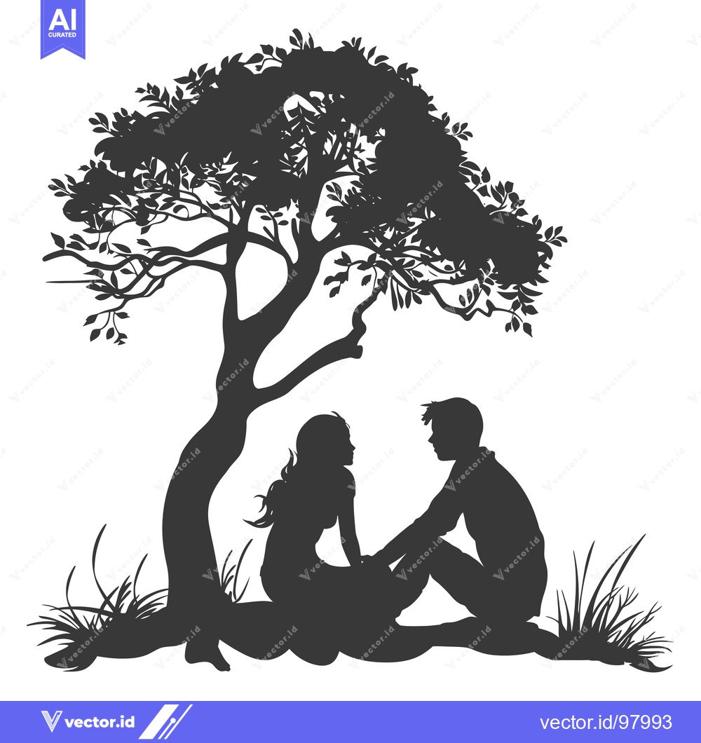 Premium Vector dari Silhouette of a Couple Sitting Under a Tree